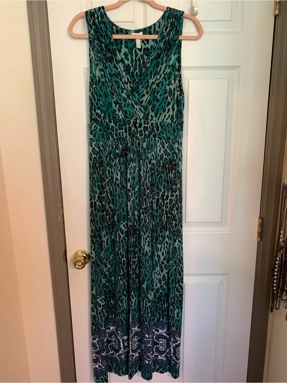 Soma Emerald Green and Black Leopard Print Maxi Dress